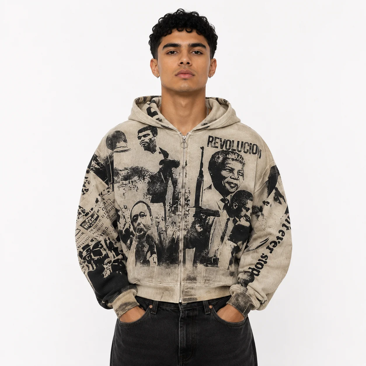 Vale Forever “Monument” (Valley Revolution) Zip Up Hoodie Beige - Image 6