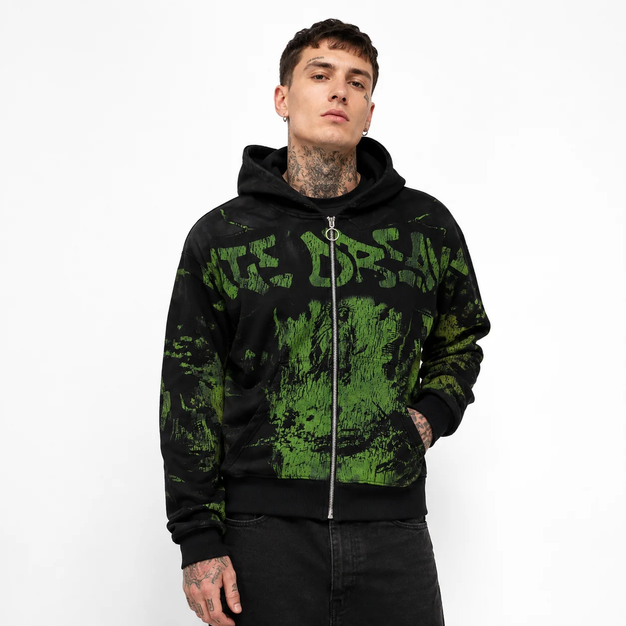 Vale Forever “Nightmare” Zip Up Hoodie Black/Green - Image 4