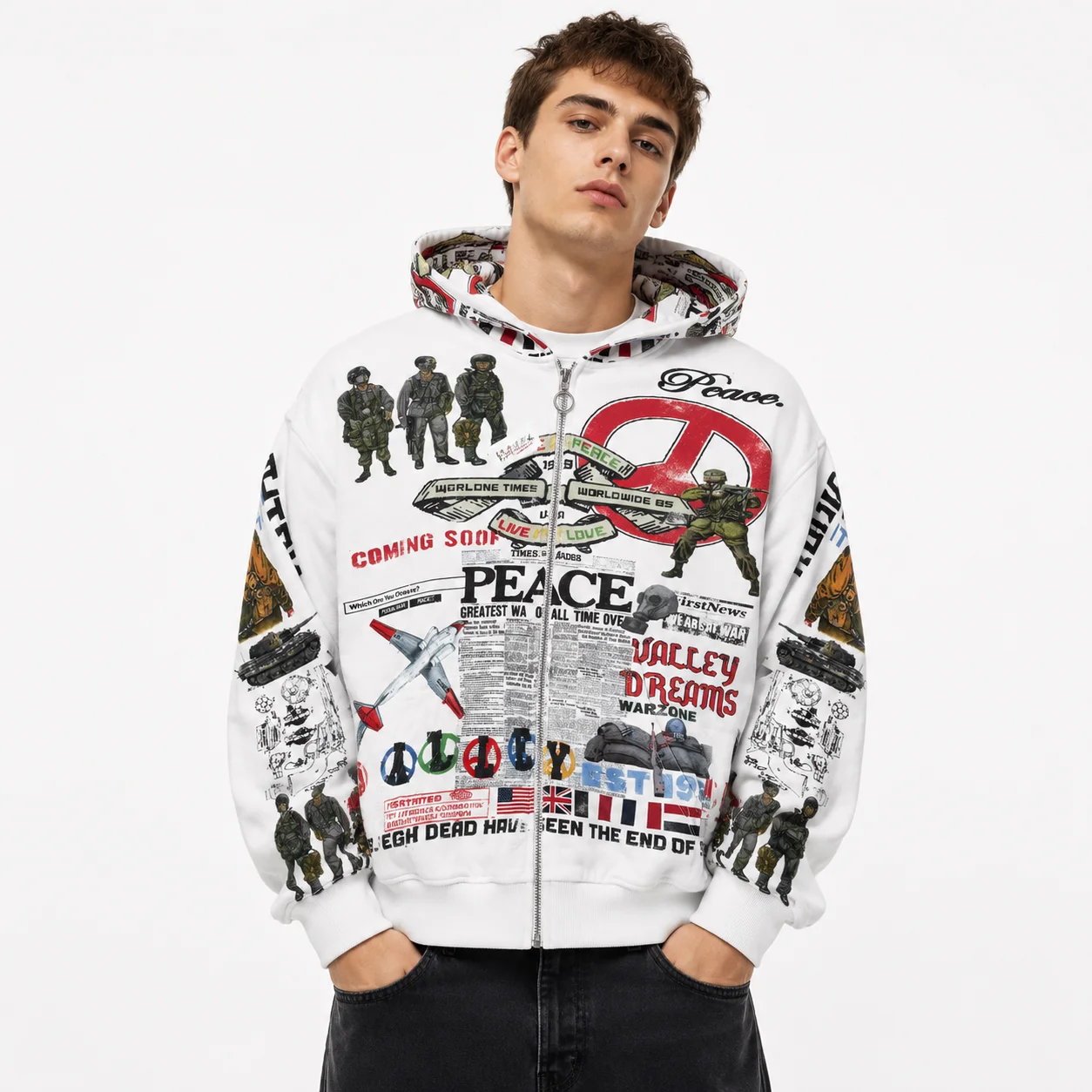 Vale Forever “Peace” Zip Up Hoodie White - Image 6