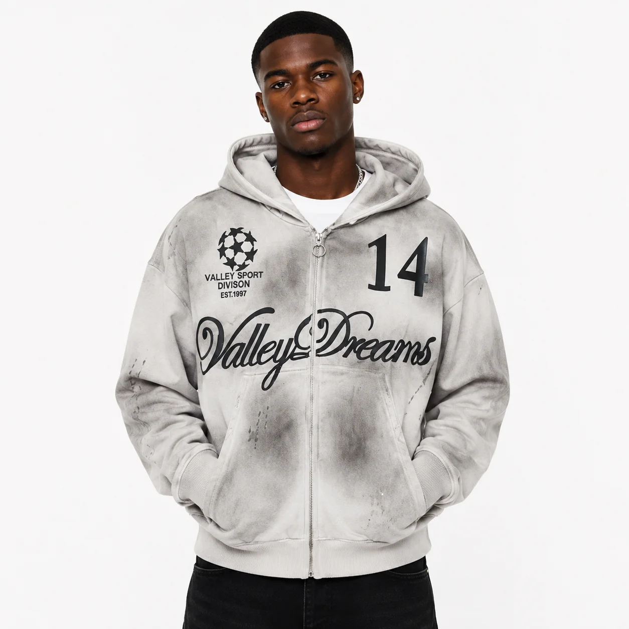Vale Forever “Valley Dreams 14” Zip Up Hoodie Grey/White - Image 6