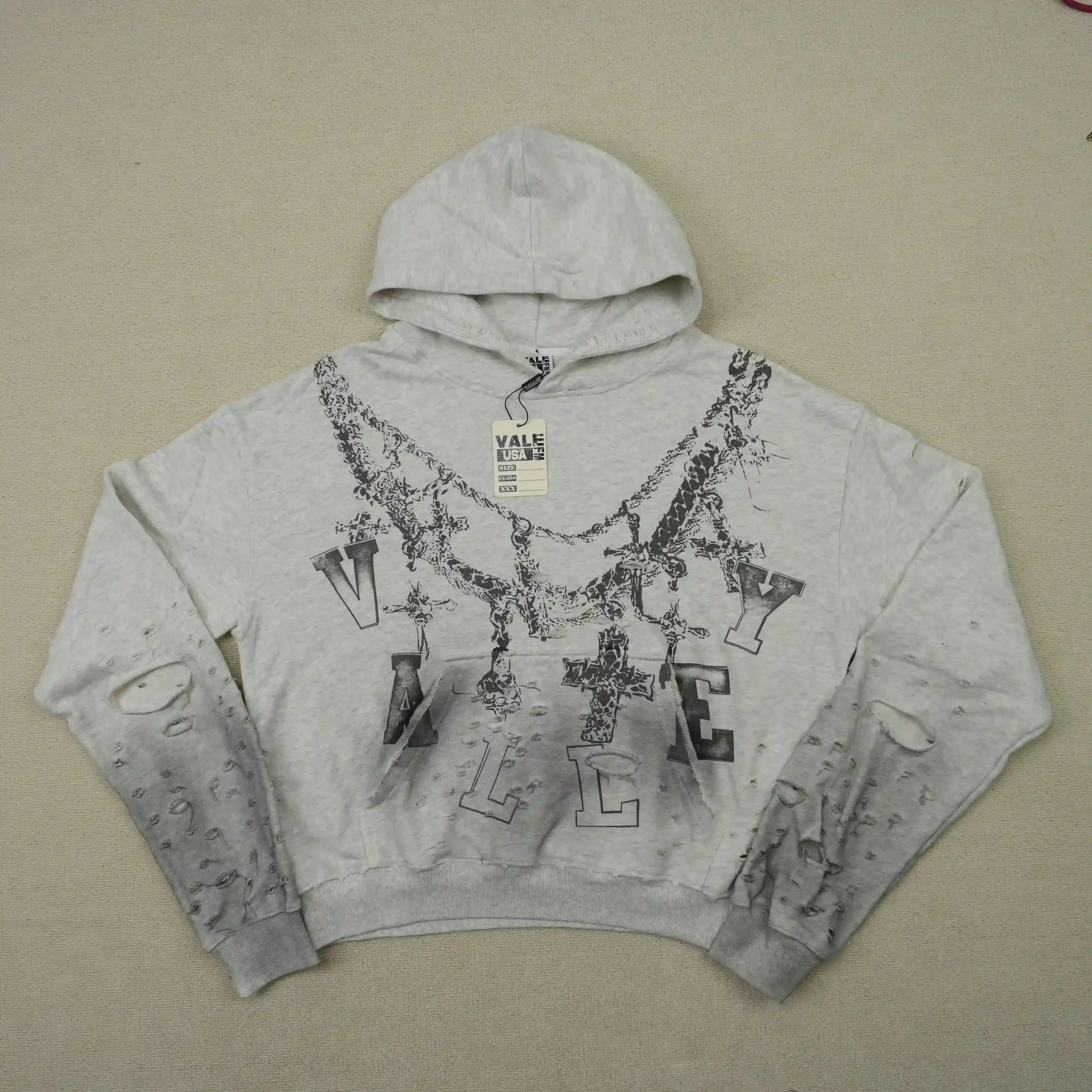 Distressed Chain Hoodie Heather Grey - Image 3