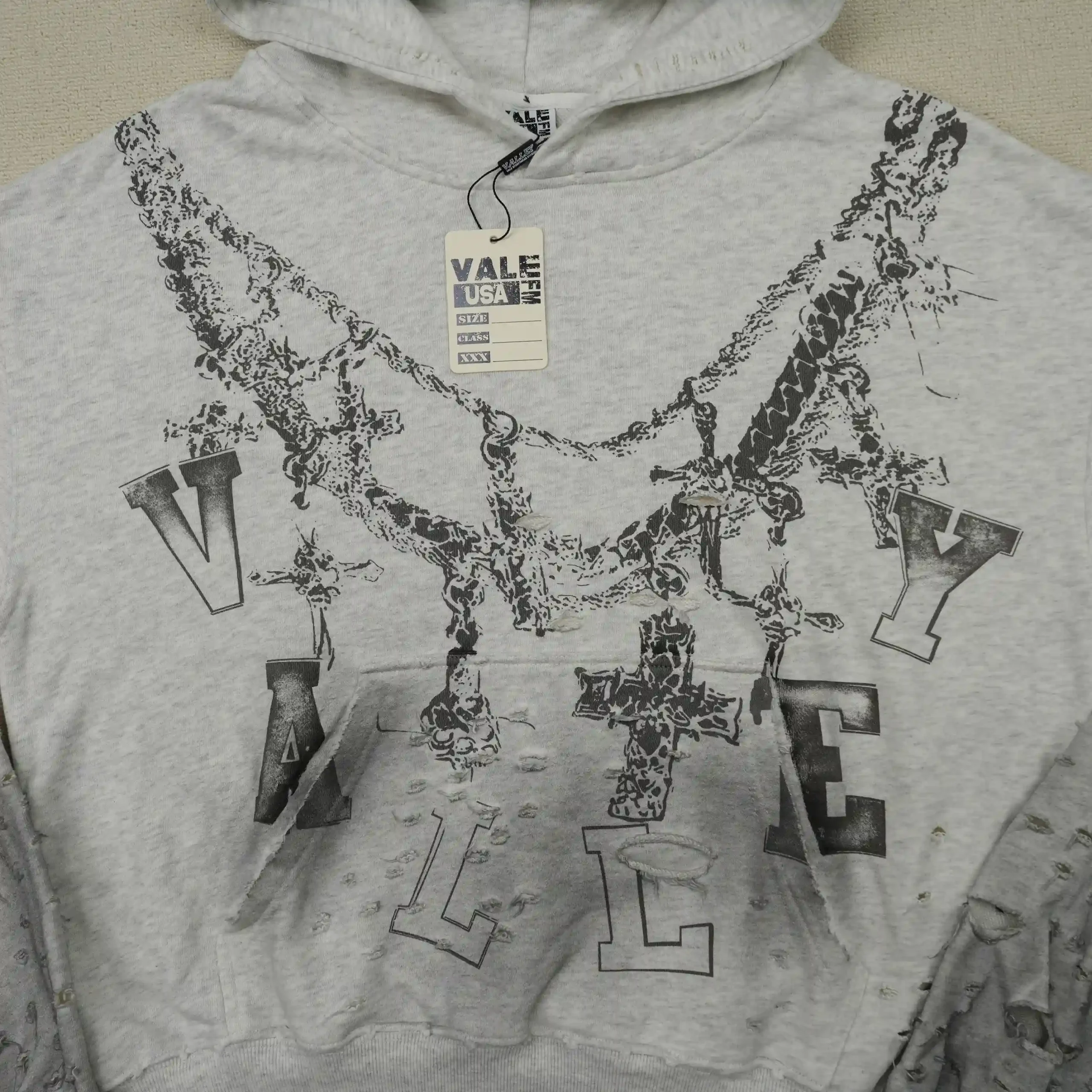 Distressed Chain Hoodie Heather Grey - Image 7