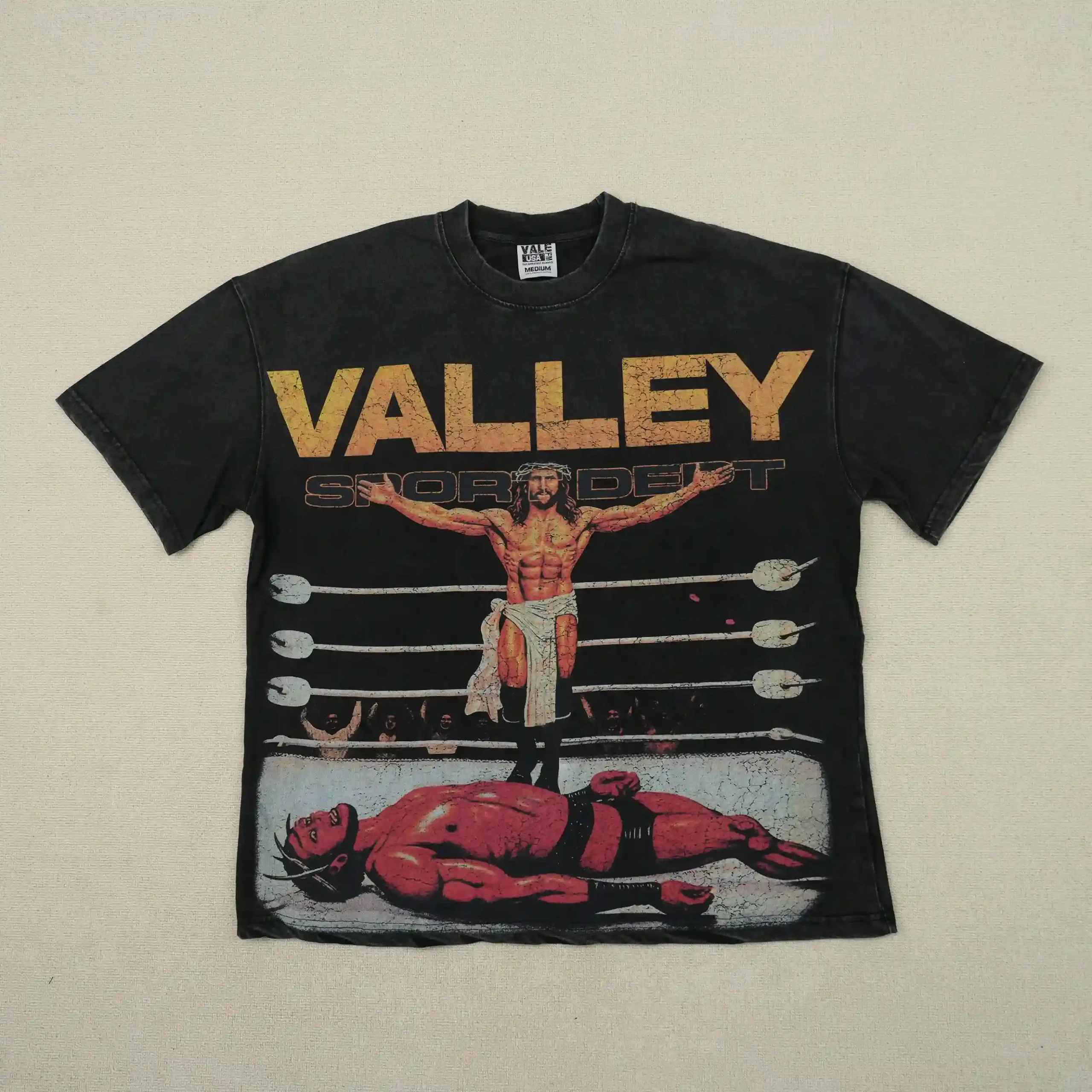 Jesus Vs Hellboy Tee Vintage Black - Image 3
