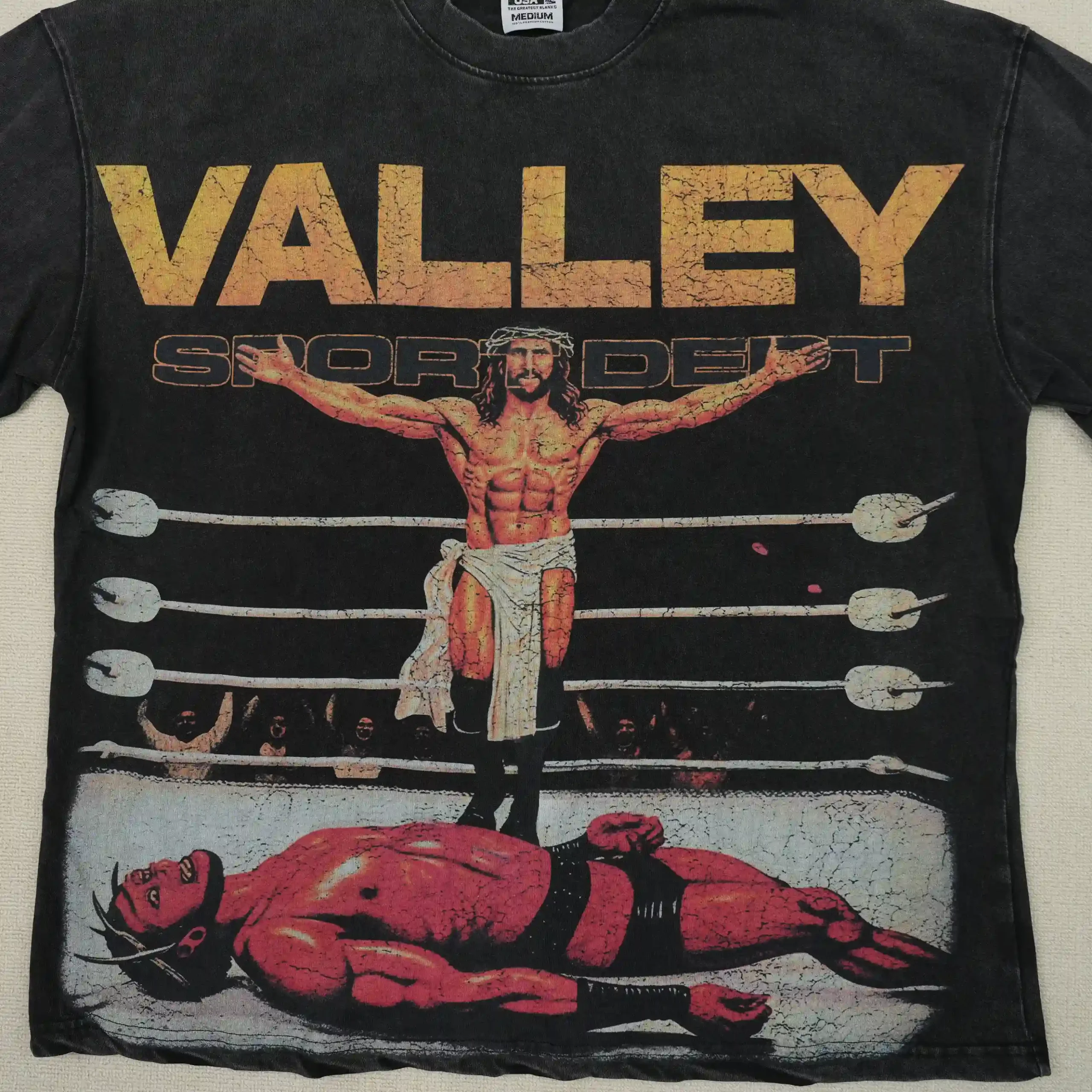 Jesus Vs Hellboy Tee Vintage Black - Image 5
